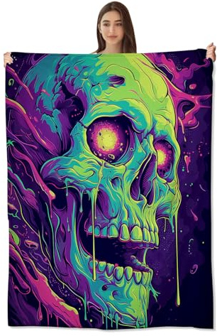 amepay Psychedelic Skull Throw Blanket - Ultra-Soft, Comfy Plush Flannel, Lightweight & Warm, Fuzzy, Anti-Pilling, Perfect for Halloween,Couch, Bed, Travel - Cool Design for Men & Boys 60×50inch
