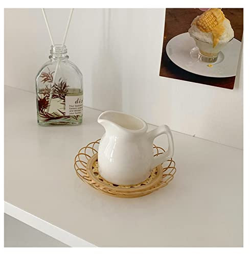 Small Milk jug,Creamer Jug,Churn Jug,Simple Milk Cup Western-Style Seasoning Jar Coffee Shop Milk Jug,Ceramic Tableware Suitable for Sauce Creamer Maple Syrup Latte Milk(Color:White)
