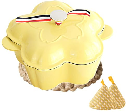DYHQQ Cazuela de Hierro Fundido con Tapas Horno holandés a Prueba de Horno Olla de cocción esmaltada de Hierro Fundido Capacidad 2.14L con Accesorios de Olla