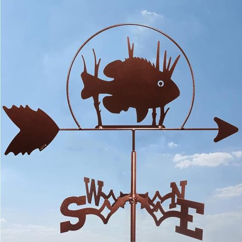 Fisch-Wetterfahne mit Dachhalterung, dekorative Windfahne, Wetterfahne, Gartenhalterung, Hofpfahl, Outdoor-Gartenpfahl, Wetterfahne, professionelles Messwerkzeug, Garten, Hof