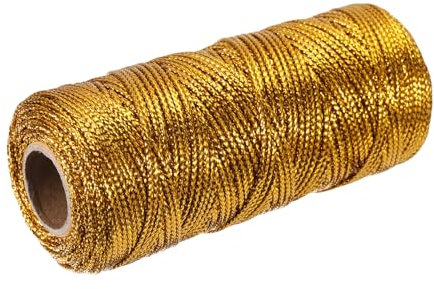 QUARKZMAN Baumwolle Seil Gedreht Geflochten Seil Kordel Gold 100m/109 Yard 1.5mm Durchmesser für Wand Behang Pflanzen Aufhänger Stricken Makramee Knoten