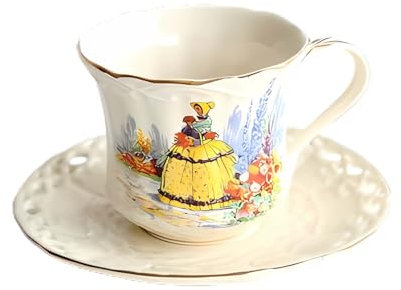 Reem Geafftar Set di tazze da caffè in ceramica inglese creativa, set di tazze da tè in ceramica vintage floreale con piattino e cucchiaio 180 ml / 7 Oz (Giallo)
