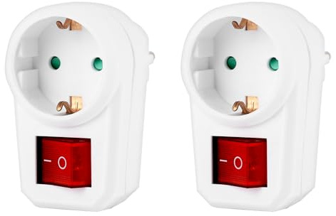 CILIA Steckdose mit Schalter, Kindersicherung und Schutzkontakt - Schuko Zwischenstecker weiß - Energiesparender beleuchteter Schalter für 230V - Stromsparende Steckdosenadapter (2)
