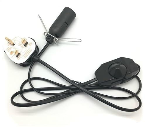 ASPIRE UK Salt Lamp Cable with Dimmer Switch 250V 3-Pin UK Plug Replacement Power Cable for Himalayan Crystal Rock Salt Lamp with 2 Metal Clips