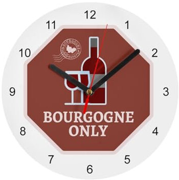 Fabulous Horloge Murale en Verre - Bourgogne Only Vin Bouteille France - Diamètre 20 cm - Blanc
