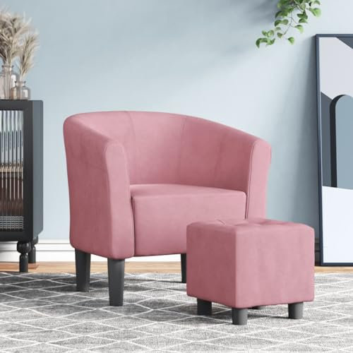 Myheimly Clubsessel, Sessel mit gepolstertem Sitz Armlehnen, Cocktailsessel mit Holzgestell, Loungesessel Relaxsessel Polstersessel, Samt Clubsessel Rosa,Mit Fußhocker