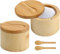 Lot de 2 boîtes à sel rondes en bambou avec couvercle et cuillère - 6 oz - Avec couvercle pivotant magnétique et cuillère - Pour sel, épices, poivre, herbe