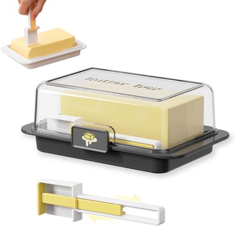 Mantequillera, Mantequillera con Tapa para la encimera, Mantequera para Frigorífico, Mantequera con Cuchara Medidora, Recipiente para Mantequilla Transparente, Mantequillera de Plástico Recipiente
