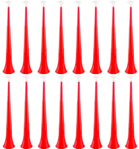 Hoarost 16 Pcs 24 Inch Plastic Collapsible Stadium Horn Vuvuzela Horn Noisemakers for Sporting Events Graduation Sports Games Party Favors (Red)