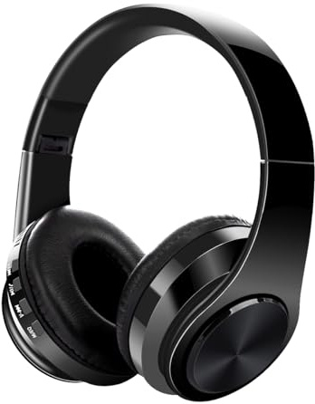 321Wasay Cuffie Bluetooth wireless over ear, pieghevoli, senza fili, stereo, per telefono, PC, TV (nero)