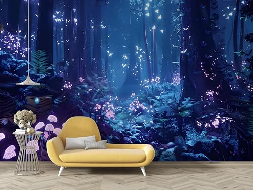 dyausi Papier Peint Forêt Enchantée, Papier Peint Panoramique Fantaisie Floral Autocollant, Grand Poster Mural Décoration pour Salon, Chambre, 350x256cm - B119