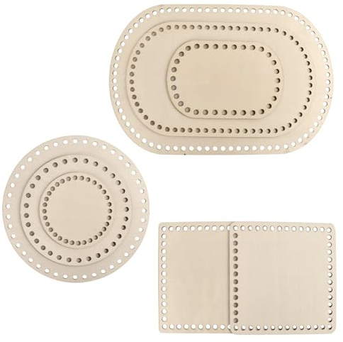 8 Stück Gehäkelter Korbboden,Naturholzkorbboden Set,Blank Häkelkorb Holz Basi,DIY Korbboden Set für DIY Korb Webbedarf Heimdekoration und Kunsthandwerk (Kreise, Quadrate und Ovale)
