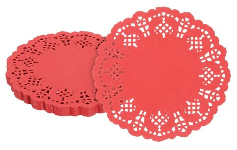 QUARKZMAN 100 Stück Papierdeckchen, 3,5 Zoll Spitzenpapierdeckchen, Einweg-Papier-Tischsets für Kuchen Teller Handwerk Party Hochzeiten Tischgeschirr Rot
