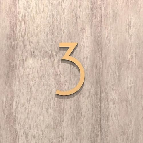 Self Adhesive House Numbers Sticker 2/3.2/4/5/6 Inch Modern Door Number Black/Gold/Silver Acrylic Mailbox Address Sign, for Yard Wall Decor Garden Room Hotel Street Cafe Office Outdoor(Gold 3,5In)