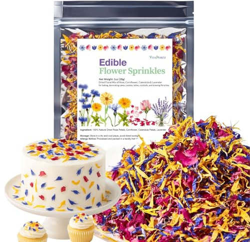 Edible Flower Sprinkles for Cake Decorating– 1oz Dried Edible Flowers Mix Rose, Cornflower, Calendula, Lavender– Edible Cake Decorations, Cupcake Sprinkles Flower for Drinks, Cocktails & Desserts