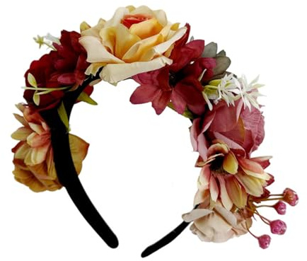 SSKHE Oktoberfest Dirndl Flower Headband - Floral Hair Wreath with Roses & Mixed Blooms | Women Girls Bavarian Costume Accessory | Purple Pink Hair Decor for Beer Festival, Wedding & Carnival Parties