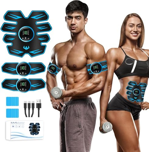 LEMENG Elettrostimolatore Muscolare, 8 modalità e 19 Livelli di Intensità,Elettrostimolatore per Addominali，EMS Stimolatore Addominale USB Ricaricabile,Addome/Braccio/Gambe
