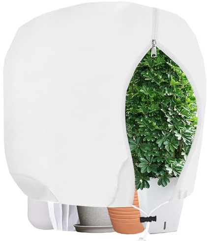 THAKOI Winterschutz für Pflanzen, 85g/m² Frostschutzsack | Atmungsaktiv Frost‑ & Kälteschutz, Vlies‑Haube für draußen, UV‑beständig, Reißverschluss & Zugband, Kübelpflanzen, 200x240 cm