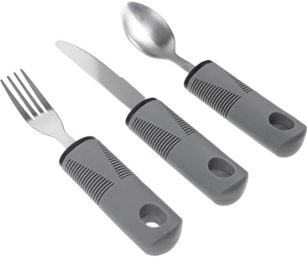 SMASOLO Cubiertos Adaptativos para Personas Mayores con Mango Grueso Antideslizante Portátil de Resistente y Fácil de Limpiar Utensilios para Adultos con Temblores Cuchillo Tenedor y