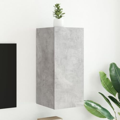 AJJHUUKI Meuble TV mural avec lumières LED Gris béton 30,5 x 35 x 70 cm