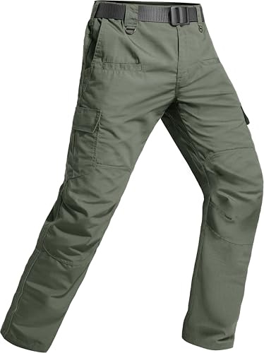 LeapsLion Men's Tactical Pants Water Resistant Ripstop Cargo Pants Outdoor Lightweight EDC Hiking Work Construction Pants Army Green 34W x 30L