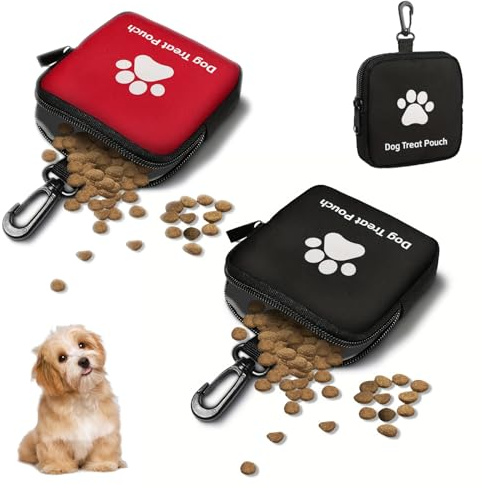FOSDICK 2 Pièces Sac Friandise pour Chien, Pochette Friandise Chien avec Fermeture Éclair et Mousqueton, Petite Sac a Friandises Chiens Portable, Récompenses Rapides et L'éDucation Chiots