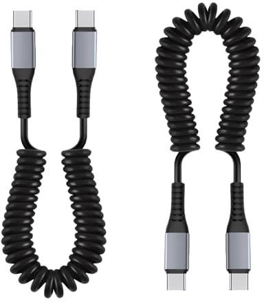 EuSupNova Cable en Espiral USB C a USB C, Carga para Móvil Tipo C, 1,5 M 66W Negro, Espiral compatible con Android Auto, Galaxy S24, Google Pixel, MacBook, Google Pixel