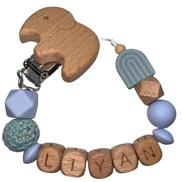 Schnullerkette mit Namen personalisiert für Junge oder Mädchen | Giraffe | personalisiertes Baby Geschenk | Schnullerband | verschiedene Modelle | inkl Geschenkebeutel | Handmade by Liylid (Modell 12)