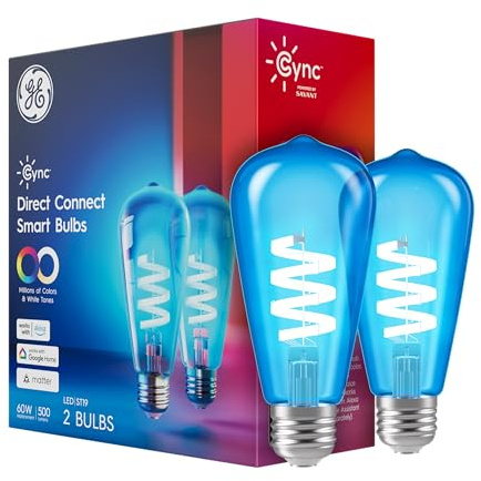 Cync GE Smart LED Light Bulb, ST19 Edison Style, Room Decor Aesthetic, Color Changing WiFi Light, 60W Equivalent, Compatible with Alexa and Google Home (Pack of 2)