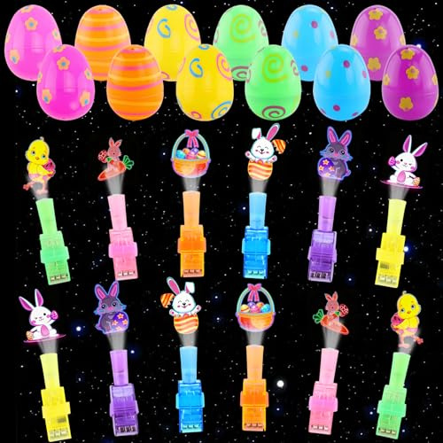 wokdsbl 12 huevos de Pascua con luz de dedo, regalos de Pascua, huevos de plástico con proyector LED, rellenables, para huevos de Pascua, pequeños regalos de Pascua