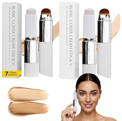 Grundierung Color Changing Stick mit Bürste zum Verblassen, Make-up-Stick, Grundierung für Unvollkommenheiten, langer Halt, wasserfest, geeignet für alle Hauttypen (IVORY; NATURAL)