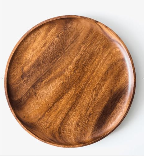 Lot de 6 Assiettes Plates Rondes 25 cm en Bois de Noyer Massif – Vaisselle en Bois Naturel, Service de Table Élégant et Durable, Fabrication Artisanale Marocaine