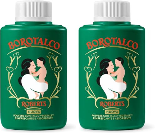 Borotalco, Polvere con Talco Vegetale, Azione Rinfrescante e Assorbente, per Pelli Sensibili, Formula 100% Vegetale, Profumo di Borotalco, Dermatologicamente Testato, Barattolo 70 g (Confezione da 2)
