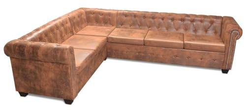 vidaXL Divano angolare Chesterfield 6 posti in pelle artificiale marrone