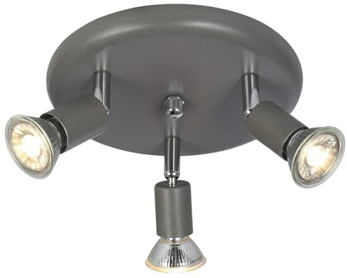 UKEW Adjustable 3 Way Ceiling Spotlight - 50W GU10 LED Ceiling Light for Modern Living Room, Bedroom - Chrome Flush Mount Indoor Spot Light - LED Compatible for Home Lighting Fixture - Grey
