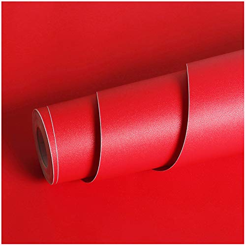 Livelynine Tapete Selbstklebend Rot 40CMx10M Abwaschbare Tapete Küche Wohnzimmer Schlafzimmer Folie für Möbel Rot Schrankfolie Klebefolie Küchenfronten Rot Matt Selbstklebende Folie Wand Kinderzimmer
