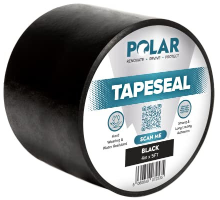 Polar TapeSeal Black - 4 x 5 ft | Rubberised Waterproof Tape for Leaks & Cracks on Roofs, PVC Pipes, Downpipes, Plumbing & Gutters | All-Purpose Indoor & Outdoor Sealant Tape for Lasting Protection