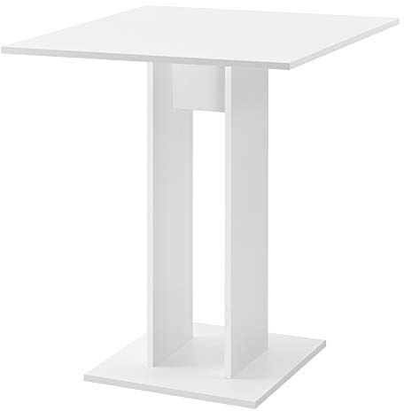 [en.casa] Fyrkantigt köksbord, 65 x 65 x 78 cm, pelarbord, matbord av spånskiva, matbord, bord, vit, matt