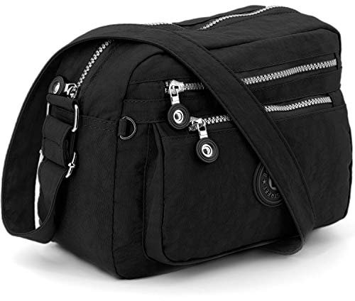 ekavale - Kleine Schultertasche aus Wasserabweisendes Nylon – Handtasche für Damen & Mädchen - Crossbody Bag - Leichte Umhängetasche (Schwarz)