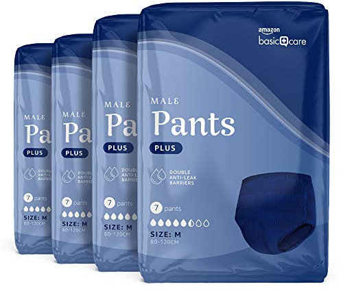 Amazon Basic Care Men’s Pants Plus Medium – 4 Packungen à 7 Stück (28 Pants), Blau