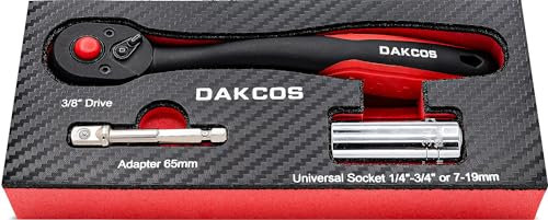DAKCOS Umschaltknarre 3/8 Knarre Rotary Ratsche Antrieb mit 72 Zähnen Steckschlüssel Universal Schlüssel Universal Nuss mit Adapter für Ratsche oder Akkuschrauber