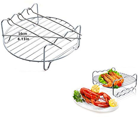 AirFryer Ersatz-Rack, Air Fryer Zubehör & Teile doppellagiges Rack mit Spießen, Ständer Edelstahl Air Fryer Rack spülmaschinenfest für Philips Airfryer (φ16 cm rund)