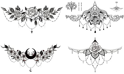 4 Bögen Brust Tattoo, Underboob, Arschgeweih, Rosen Blumen - Rosie4