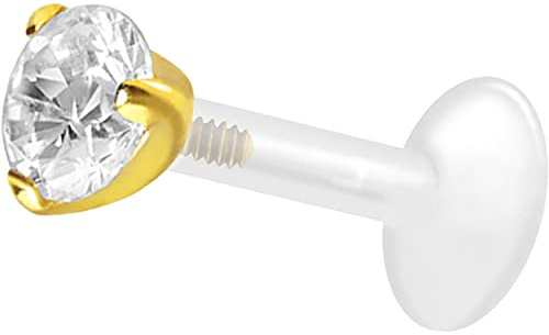 PIERCINGLINE PTFE Labret mit Innengewinde | Titan AUFSATZ KRISTALL | Piercing Lippe Nase Ohr Helix | Farb & Größenauswahl