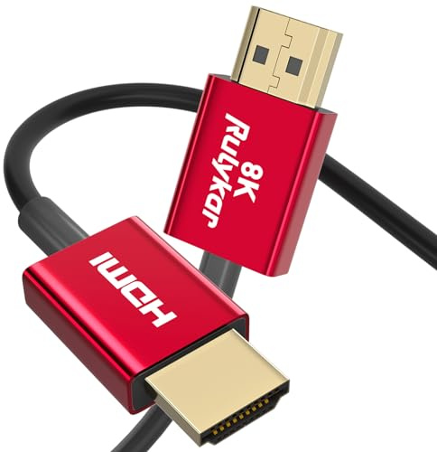 Rulykar Thin 8K HDMI Cable 0.5m/1.6 ft, Ultra High Speed 48Gbps, Ultra Thin HDMI 2.1 Φ3.6mm, 8K@60Hz, 4K@120Hz, Dynamic HDR, eARC, Compatible with PS5, Xbox One, NS, GH5S, 8KUHD TV