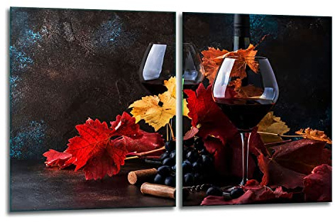 TMK | Herdabdeckplatten ceranfeld 2 Teilig 40x52 cm | Ceranfeldabdeckung Küche Elektroherd Induktion | Herdschutz Spritzschutz | Glasplatte Schneidebrett | Wein Rot