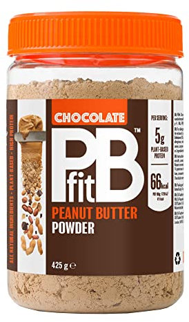 PBfit Chocolate Peanut Butter Powder - 88% Less Fat, 5g of Protein, Gluten Free Natural Nut Butter Spread - Powdered Peanut Butter Spread from Real Roasted Pressed Peanuts and Cocoa - 425g