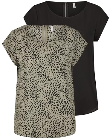 ONLY ONLVIC - Camiseta básica de Manga Corta para Mujer (2 Unidades, Cuello Redondo, Corte Regular, Manga Corta, con Cremallera, diseño de Verano), Negro (15284243), 40