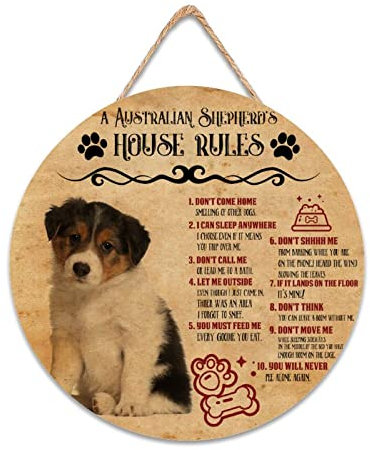 Dogs Rules Schild Willkommensschild Haustürschild Hund Vater Geschenk für Männer Haustürdekoration Rustikales Hängeschild 30,5 x 30,5 cm rund