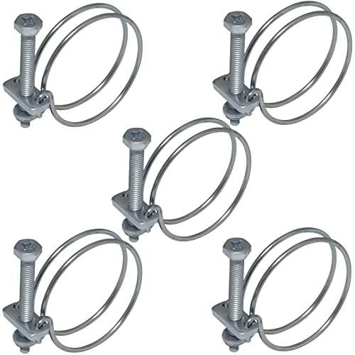 AERZETIX - C63738 - Lot de 5 colliers de serrage à double fil 47-52 mm - en acier - couleur argent - pour conduites d'air gaines ventilation tuyau d'irrigation maintenance